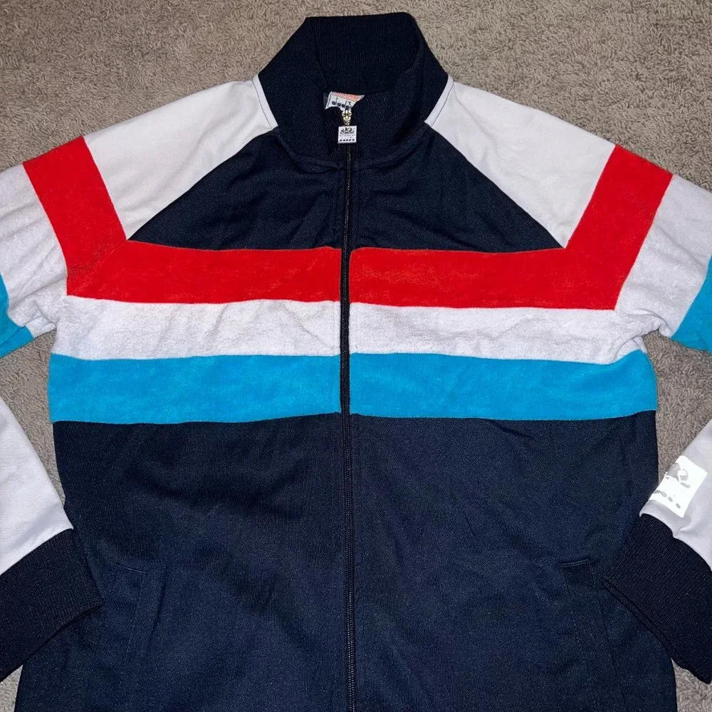 Sundek Diadora Rainbow Red White Blue Black Colorblock Track Jacket XL Extra L - Picture 3 of 7